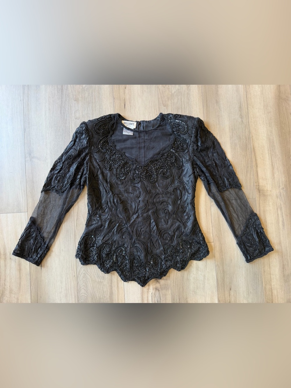 Vintage Beaded Black Women's Blouse Brilliante by J.A.